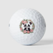 Schattig Baby Panda Beer met bloemen Golfballen (Voorkant)