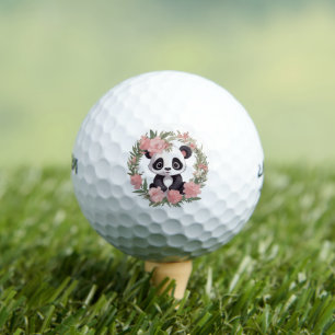 Schattig Baby Panda Beer met bloemen Golfballen
