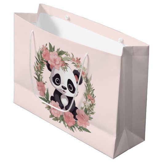 Schattig Baby Panda Beer met bloemen Groot Cadeauzakje (Voorkant Gekanteld)