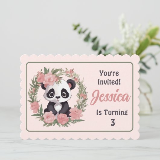 Schattig Baby Panda Beer met bloemen Kaart (Staand voorkant)
