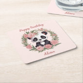 Schattig Baby Panda Beer met bloemen Kartonnen Onderzetters (Schuin)