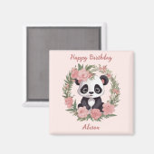 Schattig Baby Panda Beer met bloemen Magneet (Voorkant / Achterkant)