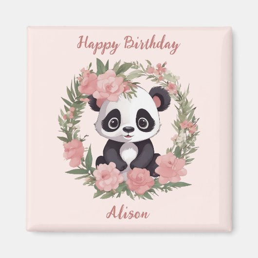 Schattig Baby Panda Beer met bloemen Magneet (Voorkant)