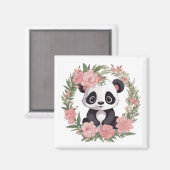 Schattig Baby Panda Beer met bloemen Magneet (Voorkant / Achterkant)