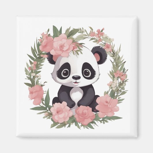 Schattig Baby Panda Beer met bloemen Magneet (Voorkant)