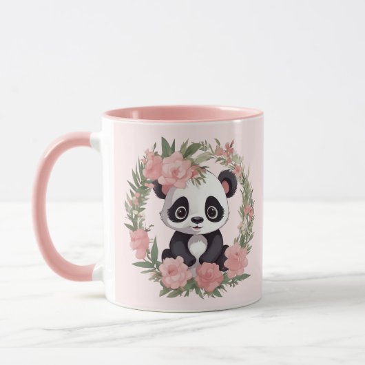 Schattig Baby Panda Beer met bloemen Mok (Links)
