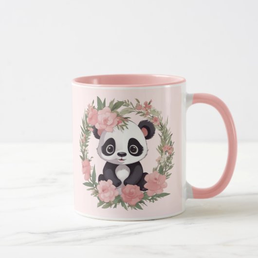Schattig Baby Panda Beer met bloemen Mok (Rechts)