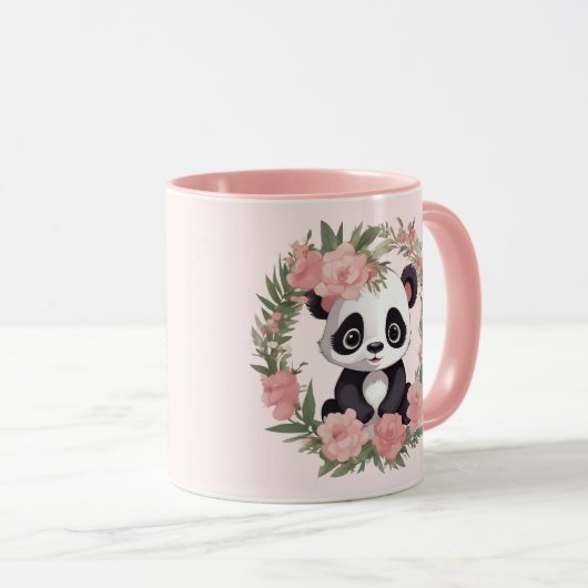 Schattig Baby Panda Beer met bloemen Mok (Voorkant rechts)
