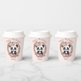 Schattig Baby Panda Beer met bloemen Papieren Bekers
