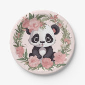 Schattig Baby Panda Beer met bloemen Papieren Bordje (Voorkant)