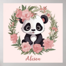 Schattig Baby Panda Beer met bloemen Poster