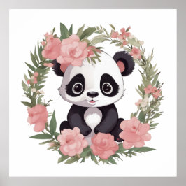 Schattig Baby Panda Beer met bloemen Poster