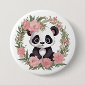 Schattig Baby Panda Beer met bloemen Ronde Button 7,6 Cm (Voorkant)