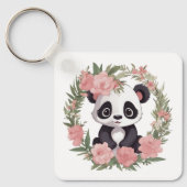 Schattig Baby Panda Beer met bloemen Sleutelhanger (Voorkant)