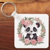 Schattig Baby Panda Beer met bloemen Sleutelhanger (Voorkant)