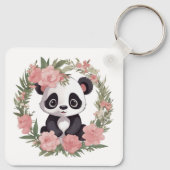 Schattig Baby Panda Beer met bloemen Sleutelhanger (Achterkant)