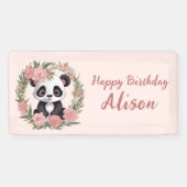 Schattig Baby Panda Beer met bloemen Spandoek (Horizontaal)