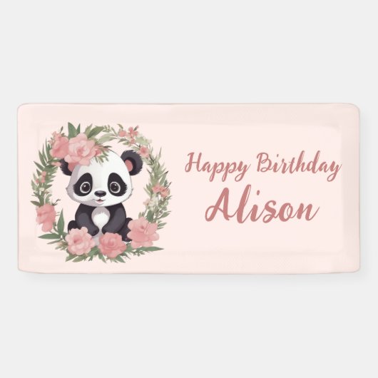 Schattig Baby Panda Beer met bloemen Spandoek (Horizontaal)