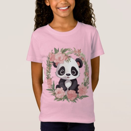 Schattig Baby Panda Beer met bloemen T-shirt (Voorkant)