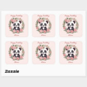 Schattig Baby Panda Beer met bloemen Vierkante Sticker (Vel)