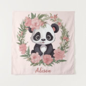 Schattig Baby Panda Beer met bloemen Wandkleed (Voorkant)