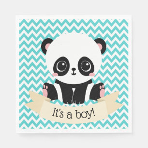 Schattig Baby Panda Blue Baby shower Paper Napkins Servetten