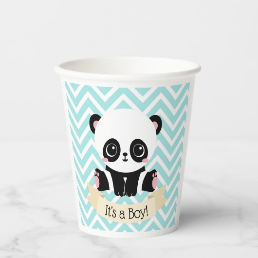 Schattig Baby Panda Blue Baby shower Papieren Bekers (Voorkant)