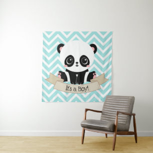 Schattig Baby Panda Blue Baby shower Wandkleed