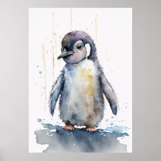 Schattig Baby Penguin Waterverf Nursery Poster