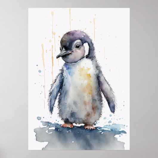 Schattig Baby Penguin Waterverf Nursery Poster (Voorkant)