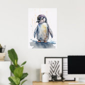 Schattig Baby Penguin Waterverf Nursery Poster (Thuiskantoor)