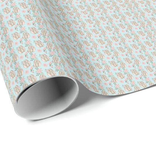 Schattig Baby Rabbits Blue Wrapping Paper Cadeaupapier (Rol Hoek)