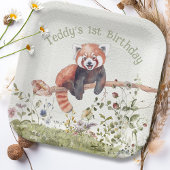 Schattig Baby Red Panda Beer 1e verjaardagsfeestje Papieren Bordje