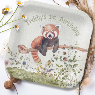 Schattig Baby Red Panda Beer 1e verjaardagsfeestje Papieren Bordje