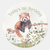 Schattig Baby Red Panda Beer 1e verjaardagsfeestje Ronde Sticker (Voorkant)