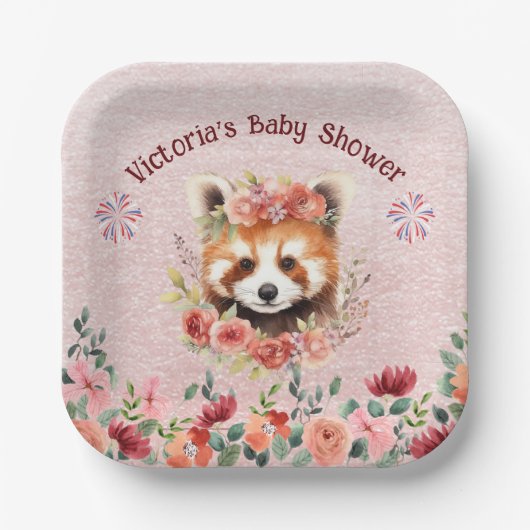 Schattig Baby Red Panda Beer Baby shower Papieren Bordje (Voorkant)