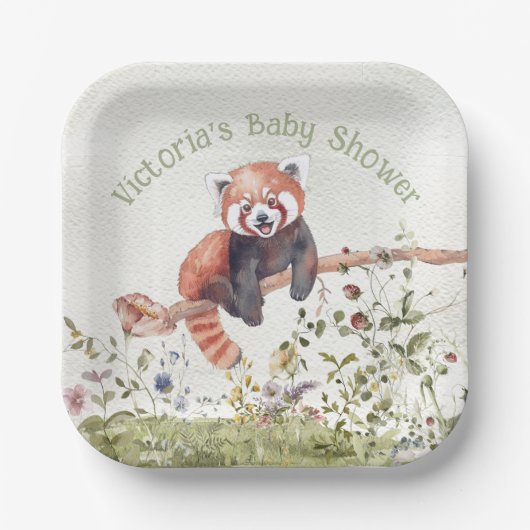 Schattig Baby Red Panda Beer Baby shower Papieren Bordje (Voorkant)