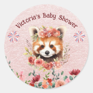 Schattig Baby Red Panda Beer Baby shower Ronde Sticker