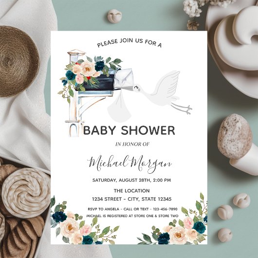 Schattig Baby shower Blauwe bloemen van de Brieven Kaart