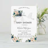 Schattig Baby shower Blauwe bloemen van de Brieven Kaart (Staand voorkant)