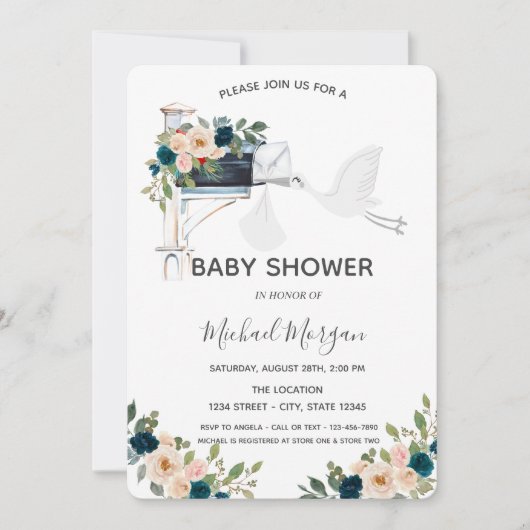 Schattig Baby shower Blauwe bloemen van de Brieven Kaart (Voorkant)
