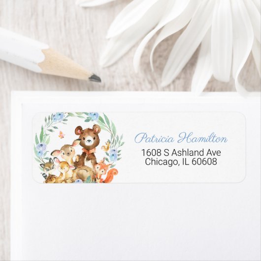 Schattig Baby shower Bosbouwdieren Etiket (Insitu)