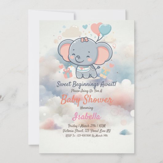 Schattig Baby shower Invitation met Dreamy Clouds Kaart (Voorkant)