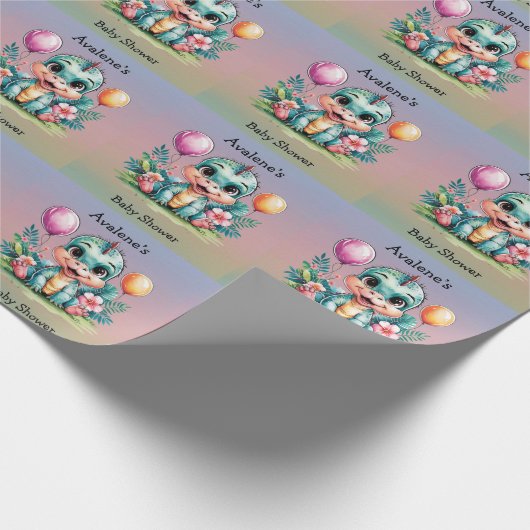 Schattig Baby shower Little Dinosaur Cadeaupapier (Hoek)