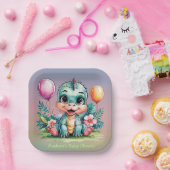 Schattig Baby shower Little Dinosaur Papieren Bordje (Feest)