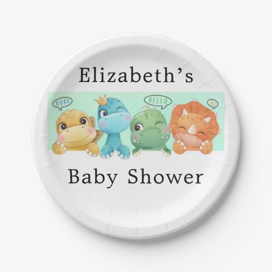 Schattig Baby shower Little Dinosaur Papieren Bordje (Voorkant)