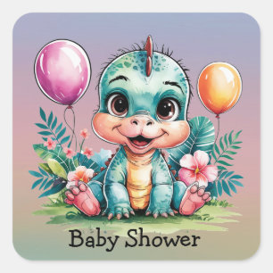 Schattig Baby shower Little Dinosaur Vierkante Sticker