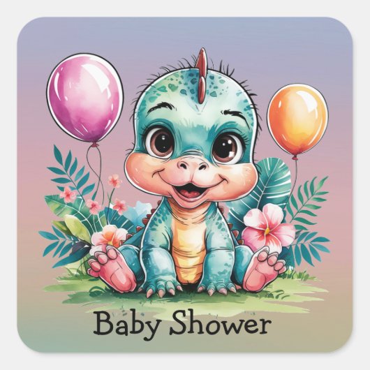 Schattig Baby shower Little Dinosaur Vierkante Sticker (Voorkant)