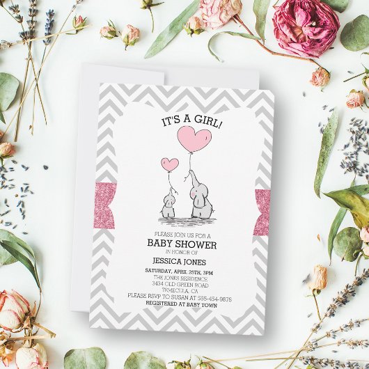 Schattig Baby shower mamma & Baby roze olifanten Kaart