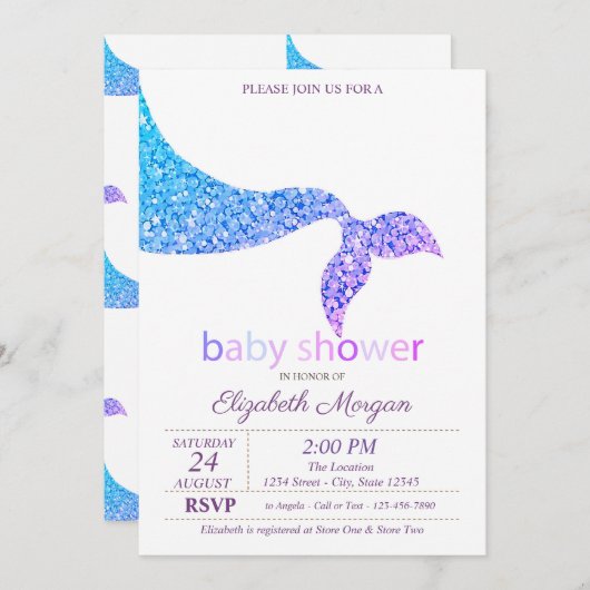 Schattig Baby shower Mermaid Tail Kaart (Voorkant / Achterkant)